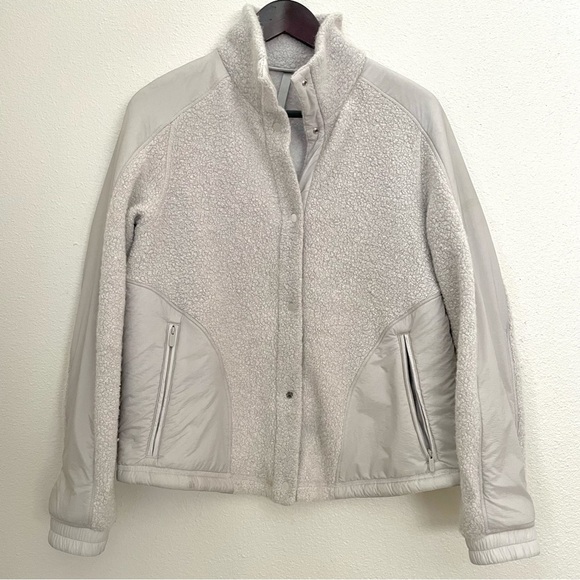 LULULEMON Go Cozy Wool Blend Fleece Jacket Snap Up Heathered Sherpa size 8 - Picture 10 of 11